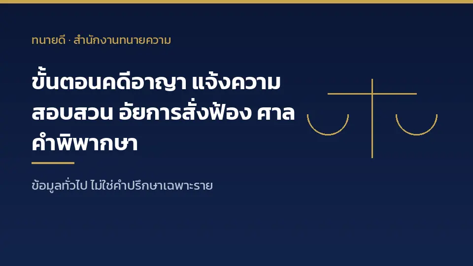 ขั้นตอนคดีอาญา แจ้งความร้องทุกข์ สอบสวน อัยการสั่งฟ้อง ศาลพิจารณา จนถึงคำพิพากษา