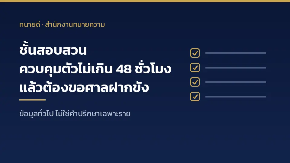 ชั้นสอบสวน ควบคุมตัวผู้ถูกจับได้ไม่เกิน 48 ชั่วโมงแล้วต้องขอศาลฝากขัง ป.วิ.อ. มาตรา 87