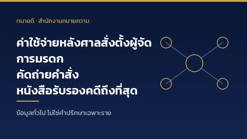 ค่าใช้จ่ายหลังศาลสั่งตั้งผู้จัดการมรดก คัดถ่ายคำสั่ง หนังสือรับรองคดีถึงที่สุด ค่าโอนทรัพย์ ภาษีมรดก